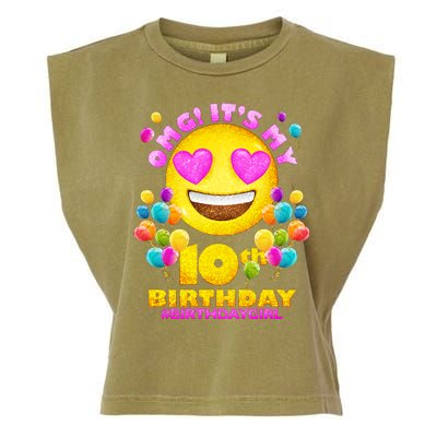 Funny OMG It's My 10th Birthday #BirthdayGirl Emoji Garment-Dyed Women's Muscle Tee