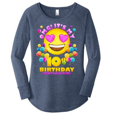 Funny OMG It's My 10th Birthday #BirthdayGirl Emoji Women's Perfect Tri Tunic Long Sleeve Shirt