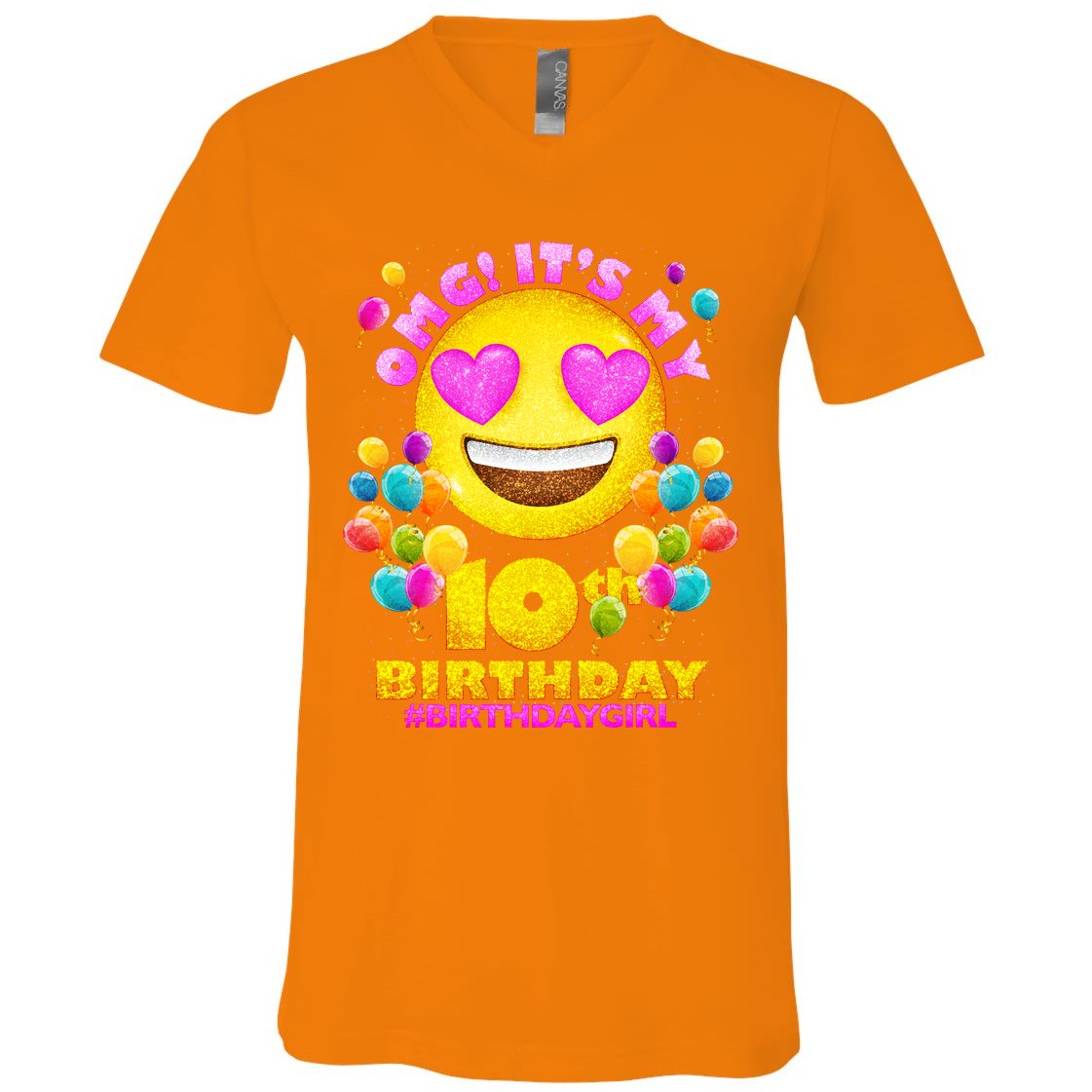 Funny OMG It's My 10th Birthday #BirthdayGirl Emoji V-Neck T-Shirt
