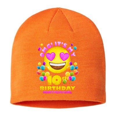 Funny OMG It's My 10th Birthday #BirthdayGirl Emoji Sustainable Beanie