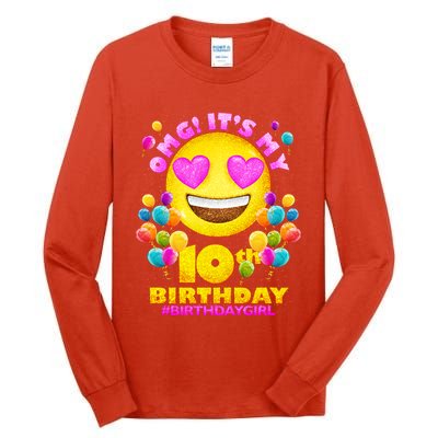 Funny OMG It's My 10th Birthday #BirthdayGirl Emoji Tall Long Sleeve T-Shirt