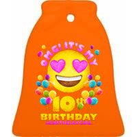 Funny OMG It's My 10th Birthday #BirthdayGirl Emoji Ceramic Bell Ornament