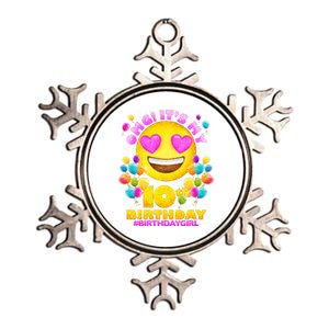 Funny OMG It's My 10th Birthday #BirthdayGirl Emoji Metallic Star Ornament