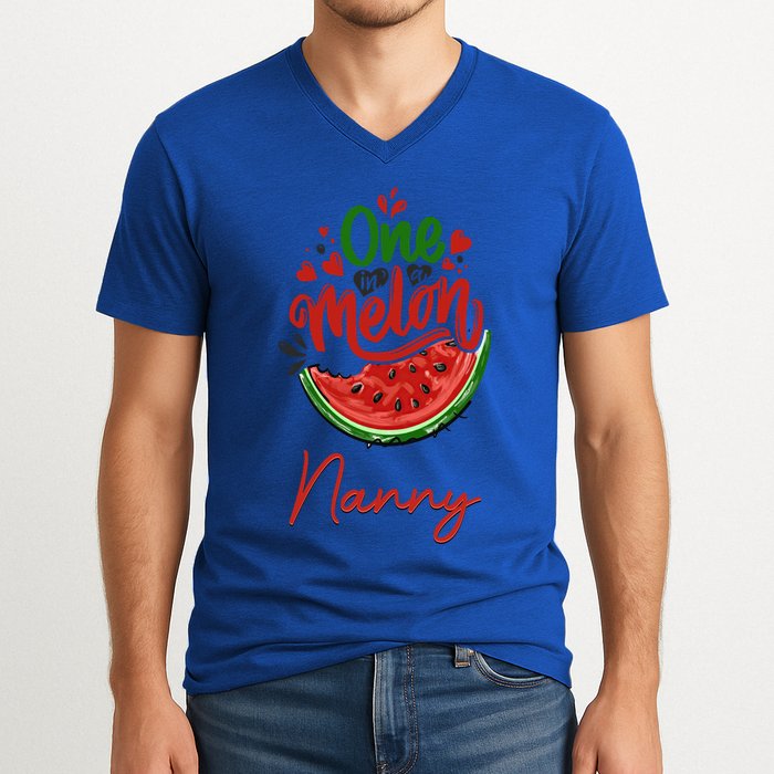 Funny One In A Melon Nanny Matching Group Gift V-Neck T-Shirt