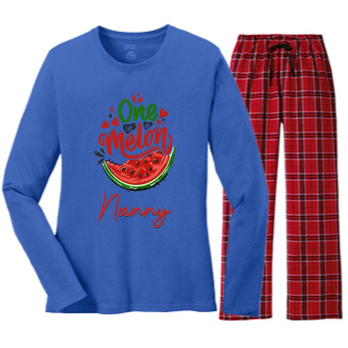 Funny One In A Melon Nanny Matching Group Gift Women's Long Sleeve Flannel Pajama Set 