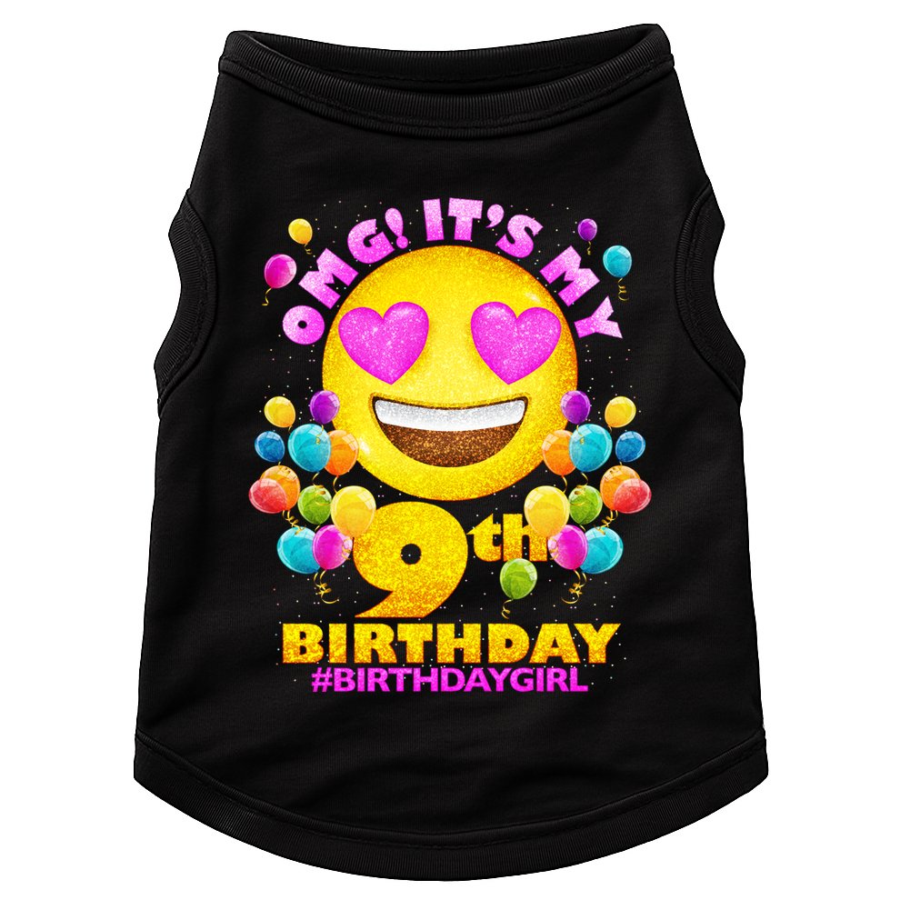 Funny OMG It's My 9th Birthday #BirthdayGirl Emoji Doggie Tank