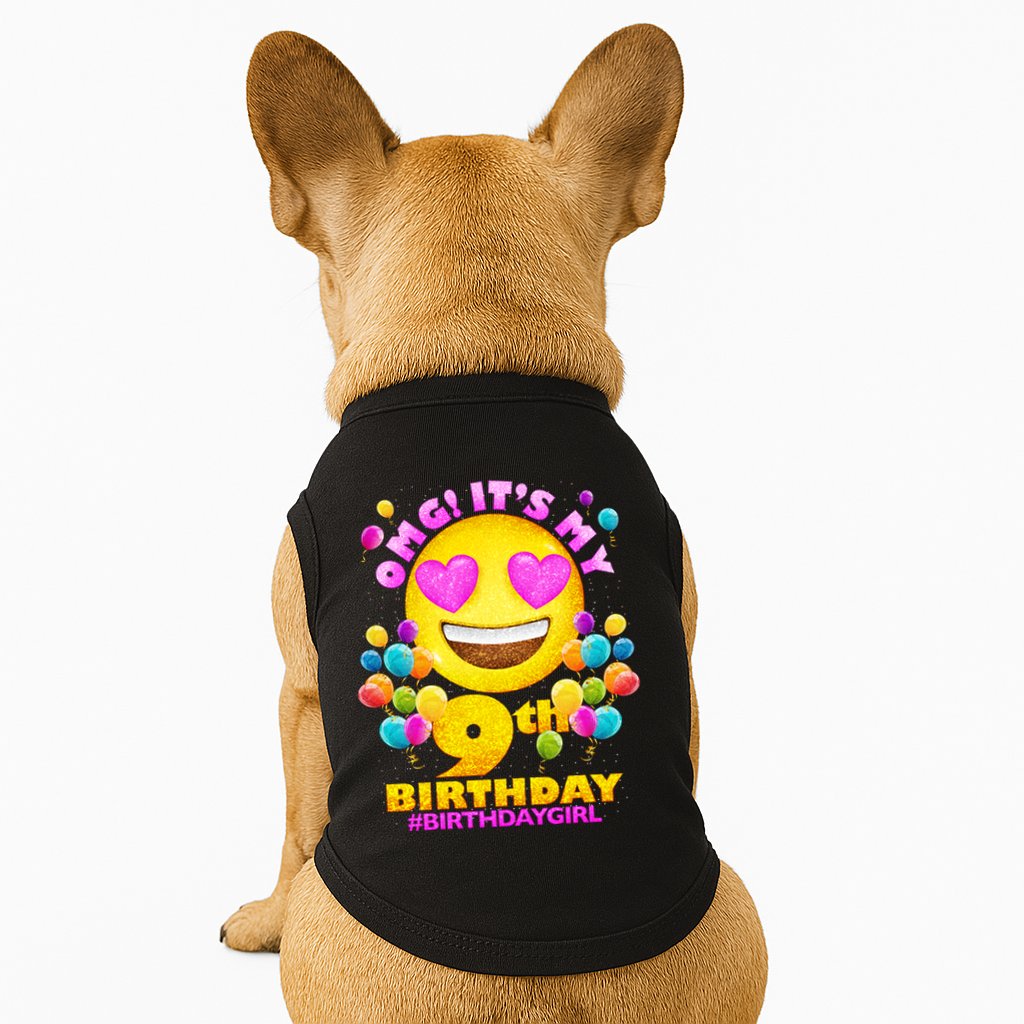 Funny OMG It's My 9th Birthday #BirthdayGirl Emoji Doggie Tank