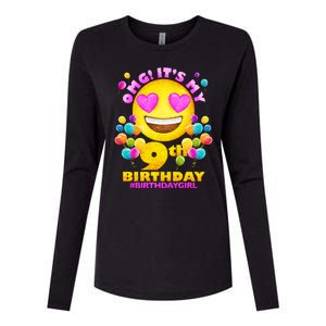 Funny OMG It's My 9th Birthday #BirthdayGirl Emoji Womens Cotton Relaxed Long Sleeve T-Shirt