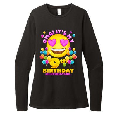 Funny OMG It's My 9th Birthday #BirthdayGirl Emoji Womens CVC Long Sleeve Shirt