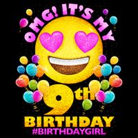 Funny OMG It's My 9th Birthday #BirthdayGirl Emoji Youth Performance Sprint T-Shirt