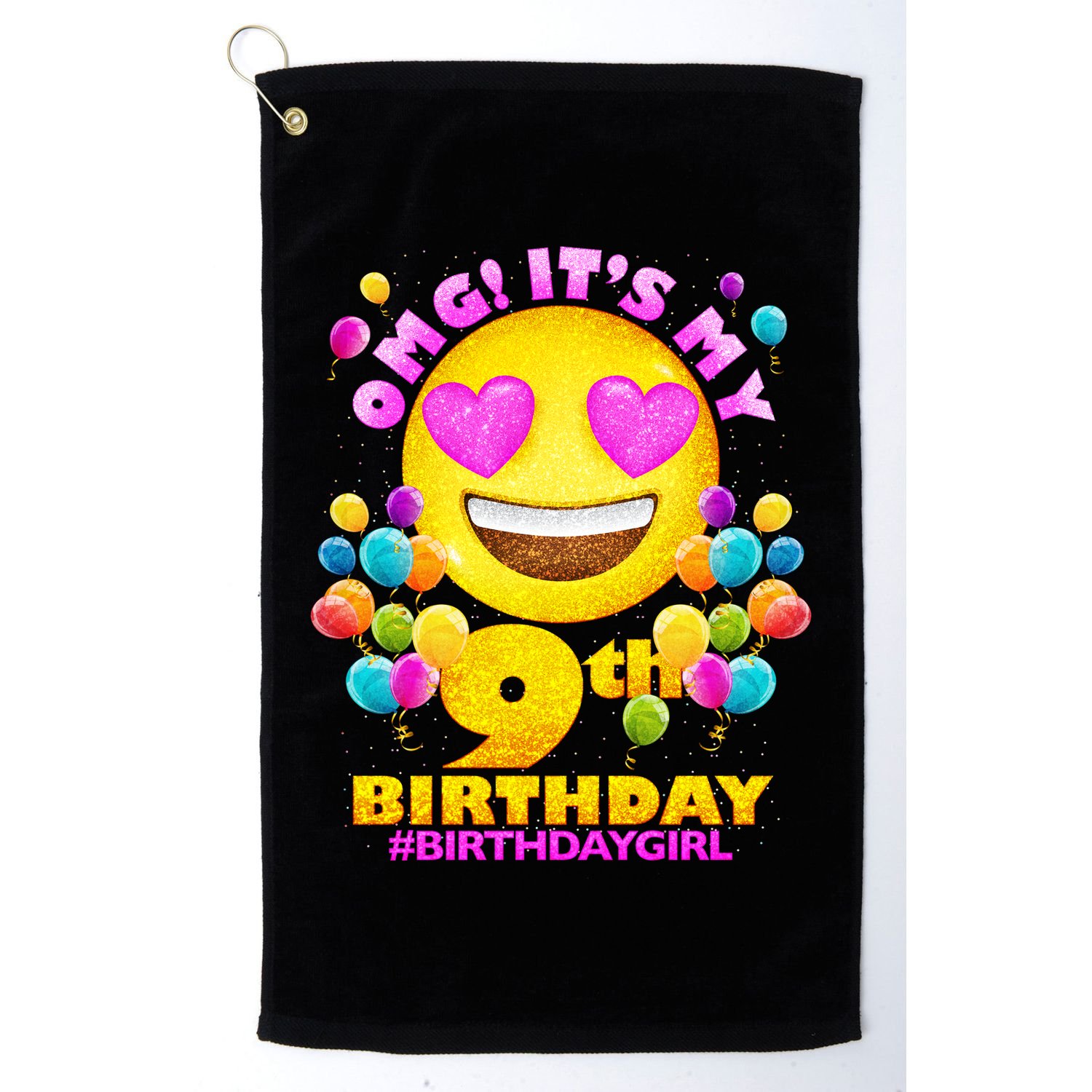 Funny OMG It's My 9th Birthday #BirthdayGirl Emoji Golf Towel