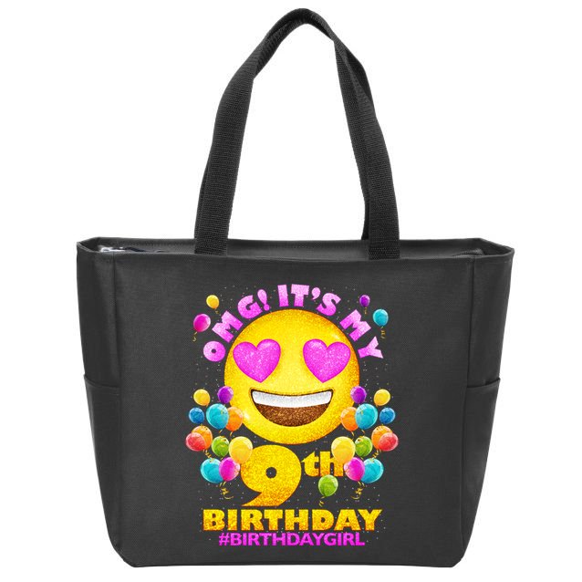 Funny OMG It's My 9th Birthday #BirthdayGirl Emoji Zip Tote Bag