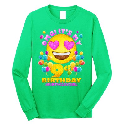 Funny OMG It's My 9th Birthday #BirthdayGirl Emoji Long Sleeve Shirt