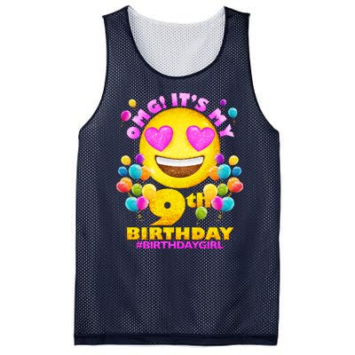 Funny OMG It's My 9th Birthday #BirthdayGirl Emoji Mesh Reversible Basketball Jersey Tank