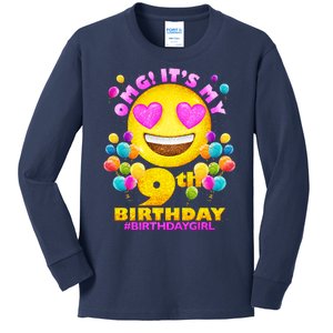 Funny OMG It's My 9th Birthday #BirthdayGirl Emoji Kids Long Sleeve Shirt