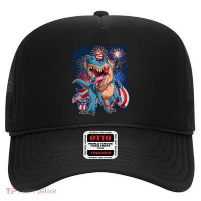 Fourth Of July USA American Flag Trex High Crown Mesh Back Trucker Hat