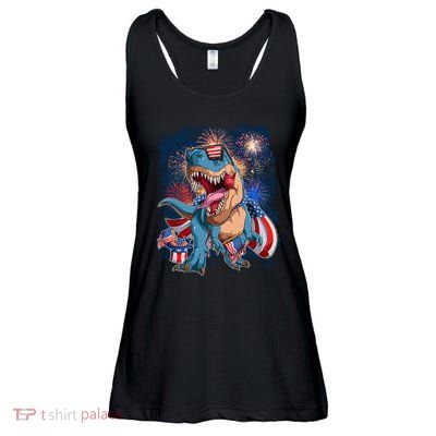 Fourth Of July USA American Flag Trex Ladies Essential Flowy Tank
