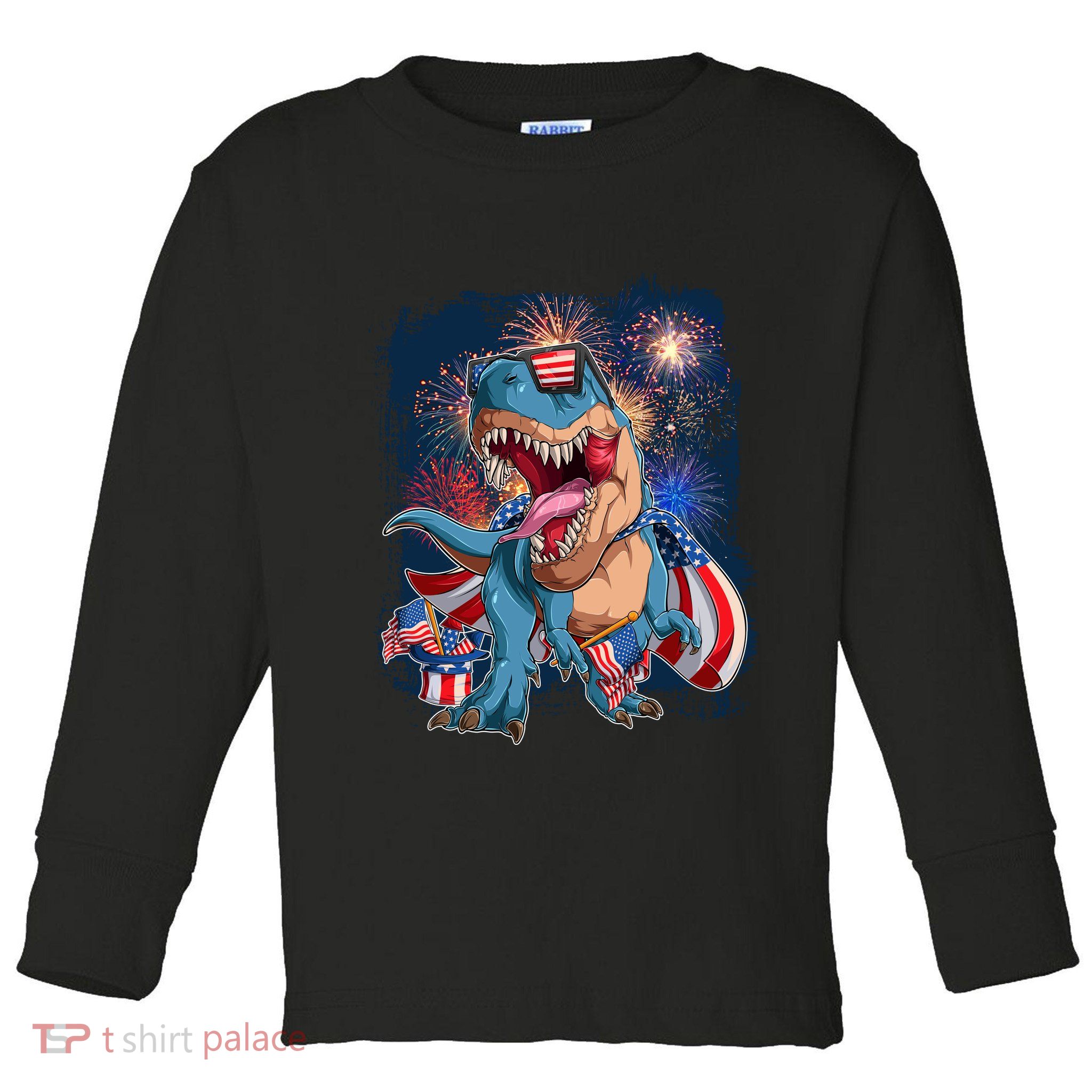 Fourth Of July USA American Flag Trex Toddler Long Sleeve Shirt