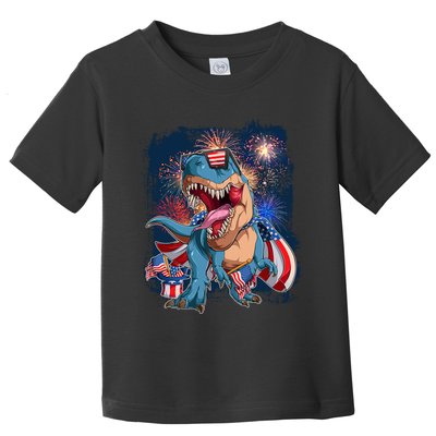 Fourth Of July USA American Flag Trex Toddler T-Shirt