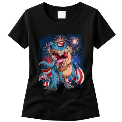 Fourth Of July USA American Flag Trex Womens T-Shirt