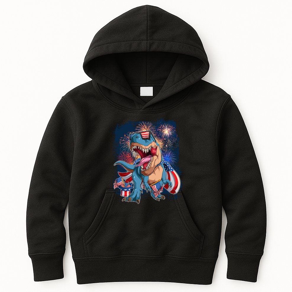 Fourth Of July USA American Flag Trex Kids Hoodie