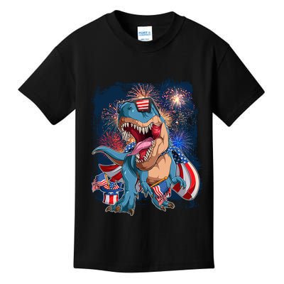 Fourth Of July USA American Flag Trex Kids T-Shirt