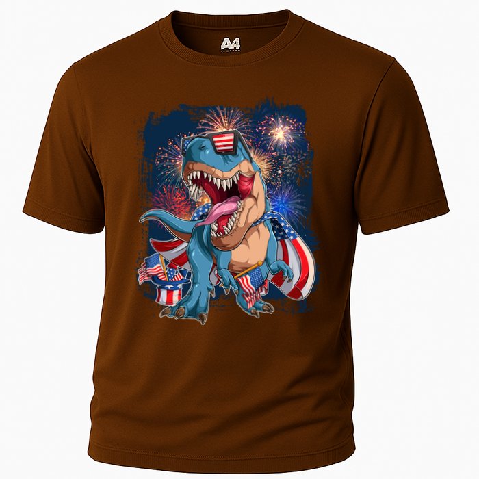 Fourth Of July USA American Flag Trex Cooling Performance Crew T-Shirt