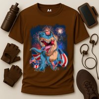 Fourth Of July USA American Flag Trex Cooling Performance Crew T-Shirt