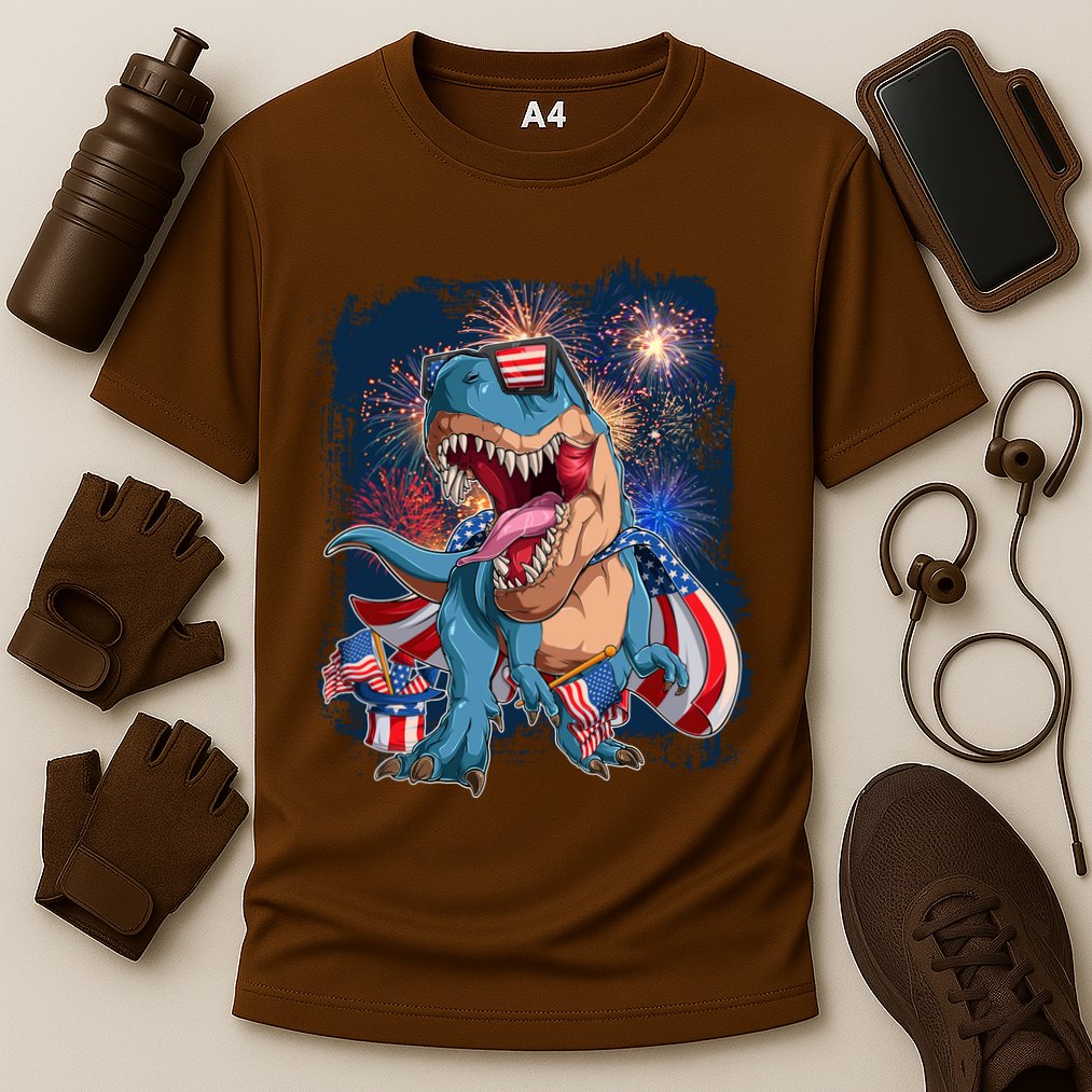 Fourth Of July USA American Flag Trex Cooling Performance Crew T-Shirt