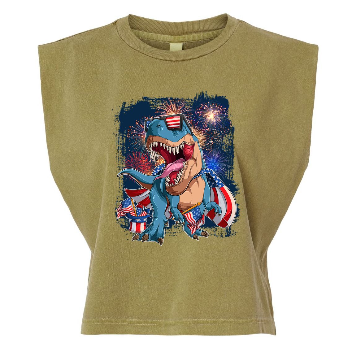 Fourth Of July USA American Flag Trex Garment-Dyed Women's Muscle Tee