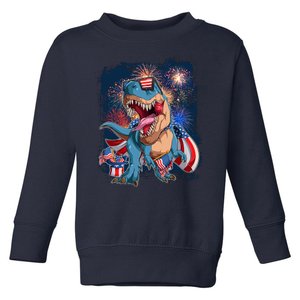 Fourth Of July USA American Flag Trex Toddler Sweatshirt