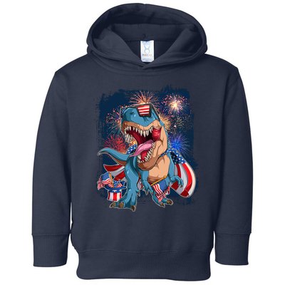 Fourth Of July USA American Flag Trex Toddler Hoodie