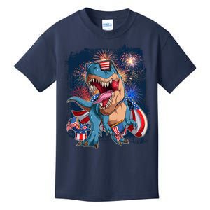 Fourth Of July USA American Flag Trex Kids T-Shirt