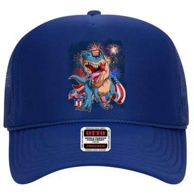 Fourth Of July USA American Flag Trex High Crown Mesh Back Trucker Hat