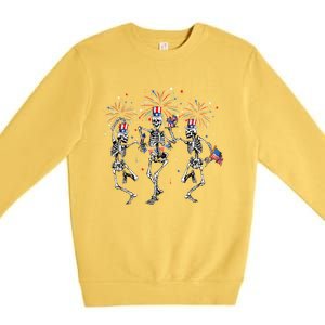 Fourth Of July Skellies Skeletons Dancing With American Flag Cool Gift Premium Crewneck Sweatshirt