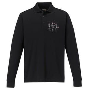 Fourth Of July Skellies Skeletons Dancing With American Flag Cool Gift Performance Long Sleeve Polo