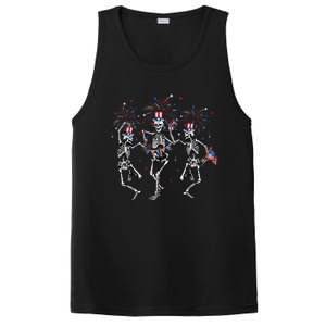 Fourth Of July Skellies Skeletons Dancing With American Flag Cool Gift PosiCharge Competitor Tank