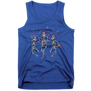 Fourth Of July Skellies Skeletons Dancing With American Flag Cool Gift Tank Top