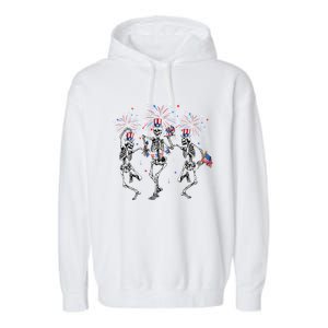 Fourth Of July Skellies Skeletons Dancing With American Flag Cool Gift Garment-Dyed Fleece Hoodie