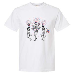 Fourth Of July Skellies Skeletons Dancing With American Flag Cool Gift Garment-Dyed Heavyweight T-Shirt