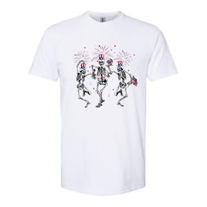 Fourth Of July Skellies Skeletons Dancing With American Flag Cool Gift Softstyle CVC T-Shirt