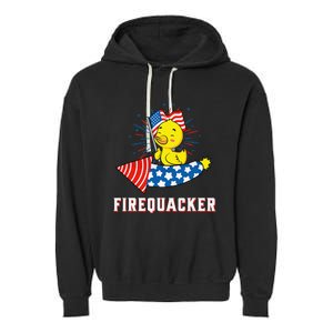 Fourth of July USA Patriotic Firecracker Rubber Duck Garment-Dyed Fleece Hoodie