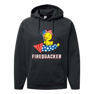 Fourth of July USA Patriotic Firecracker Rubber Duck Performance Fleece Hoodie