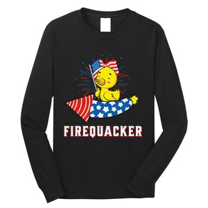 Fourth of July USA Patriotic Firecracker Rubber Duck Long Sleeve Shirt