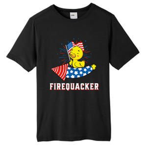 Fourth of July USA Patriotic Firecracker Rubber Duck Tall Fusion ChromaSoft Performance T-Shirt