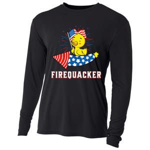 Fourth of July USA Patriotic Firecracker Rubber Duck Cooling Performance Long Sleeve Crew