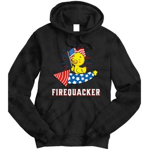 Fourth of July USA Patriotic Firecracker Rubber Duck Tie Dye Hoodie