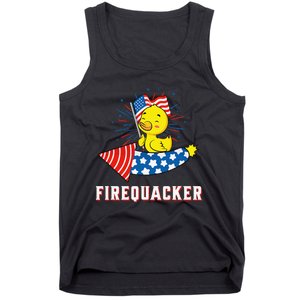 Fourth of July USA Patriotic Firecracker Rubber Duck Tank Top