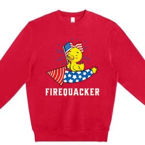 Fourth of July USA Patriotic Firecracker Rubber Duck Premium Crewneck Sweatshirt