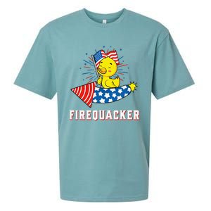 Fourth of July USA Patriotic Firecracker Rubber Duck Sueded Cloud Jersey T-Shirt